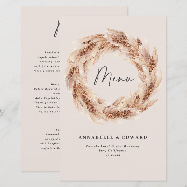 Modern bohemian botanical pampas grass wedding (Front/Back)