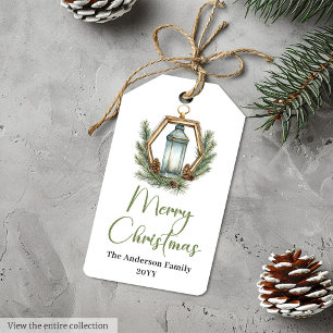 Modern Bohemian Botanical Pine Wreath Christmas Gift Tags