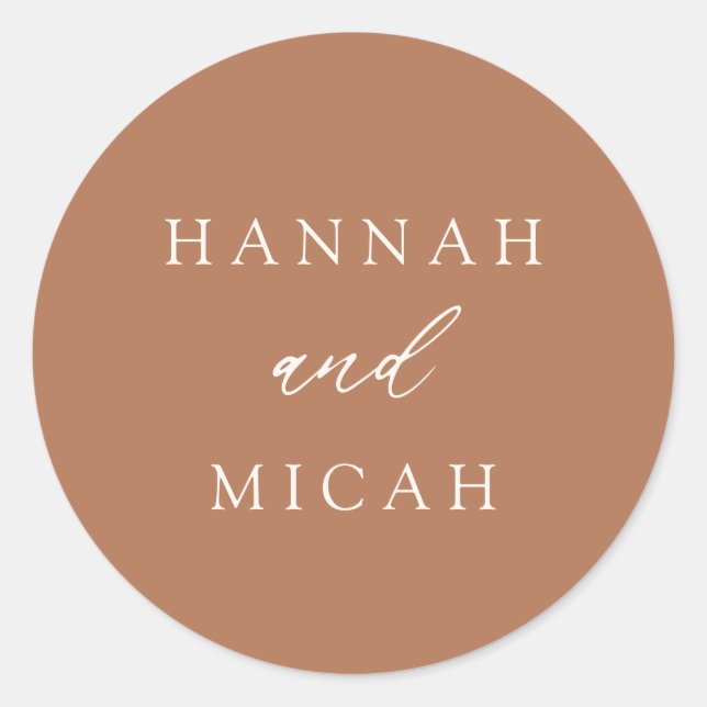 Modern Bohemian Burnt Orange Wedding Classic Round Sticker (Front)