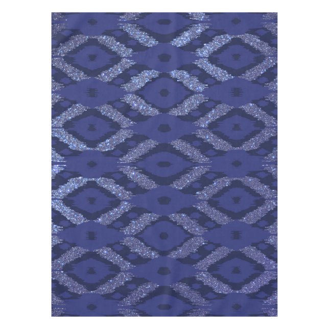 Modern Bohemian Cobalt Navy Glitter Ikat Pattern Tablecloth (Front)