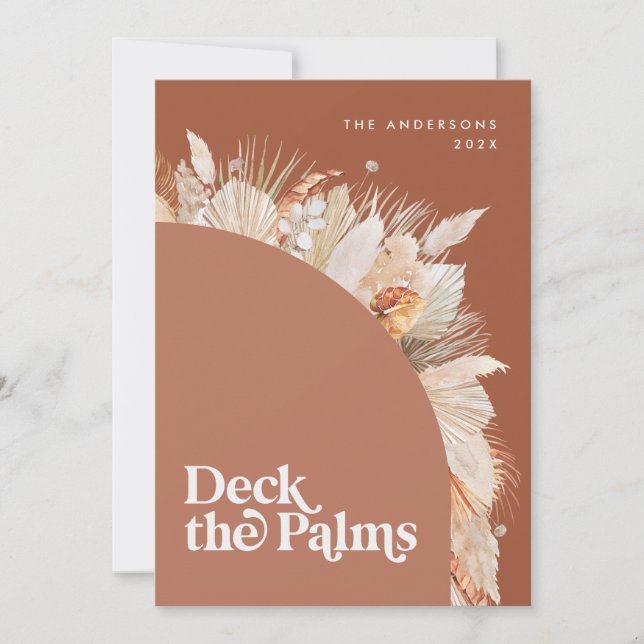 Modern, bohemian dried botanical palm Christmas Holiday Card (Front)