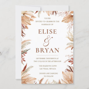 Modern Bohemian Dried Leaves & Floral Wedding Invitation