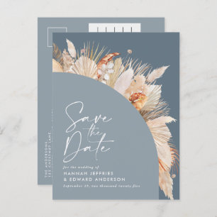 Modern bohemian dusty blue pampas grass photo  ann announcement postcard