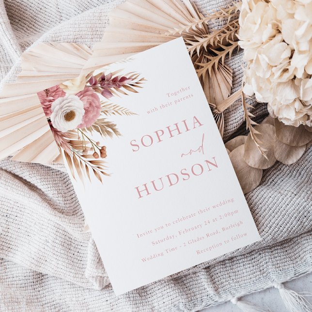 Modern Bohemian Dusty Rose Blush Floral Wedding Invitation (Creator Uploaded)