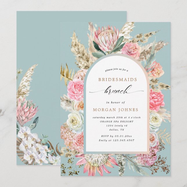 Modern Bohemian Floral Bridesmaids Brunch Invite (Front/Back)
