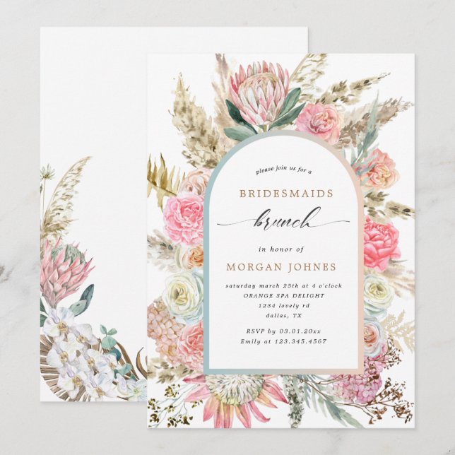 Modern Bohemian Floral Bridesmaids Brunch Invite (Front/Back)