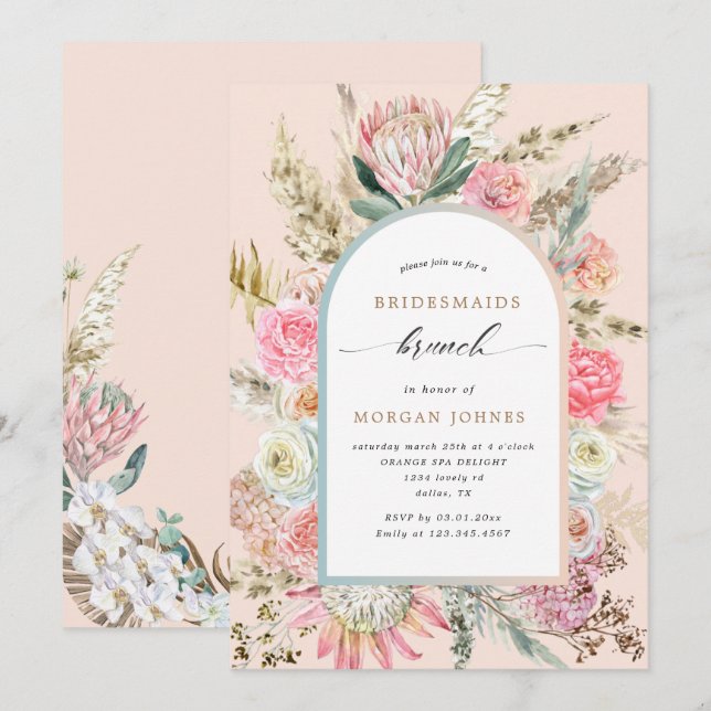 Modern Bohemian Floral Bridesmaids Brunch Invite (Front/Back)