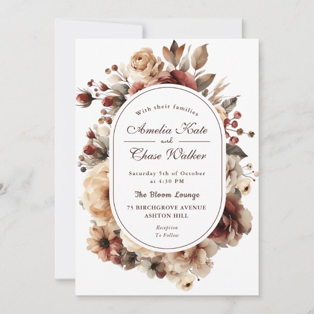 Modern Bohemian Floral Frame Wedding Invitation (Front)