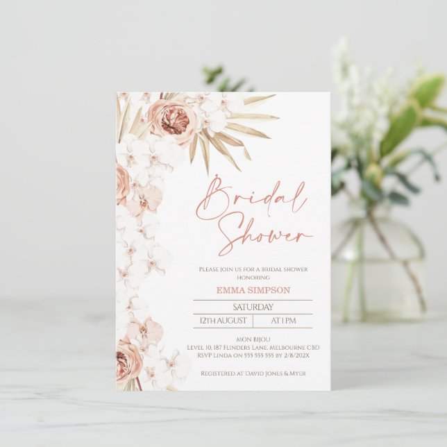 Modern Bohemian Floral Orchards Bridal Shower Invitation (Standing Front)