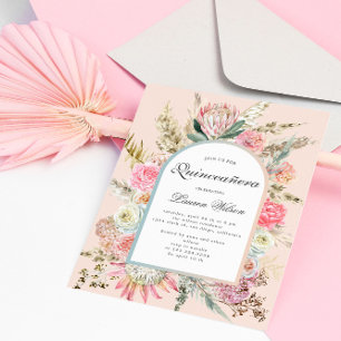 modern bohemian floral quinceanera photo card