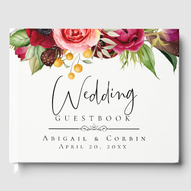 Modern Bohemian Floral Wedding Guest Book (Front)