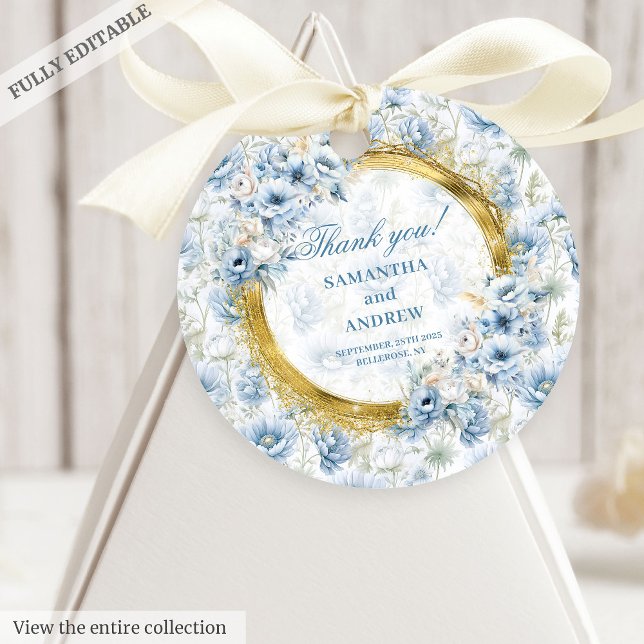 Modern Bohemian Light Blue Gold Wedding Favour Tag (Modern Bohemian Light Blue Gold Wedding Favor Tag)