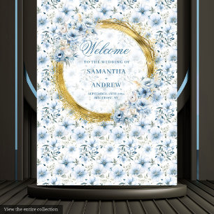 Modern Bohemian Light Blue Gold Wedding Tapestry
