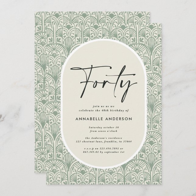 Modern bohemian moroccan green elegant birthday in invitation (Front/Back)