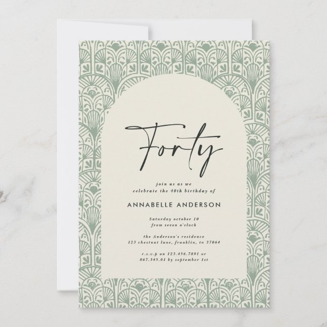 Modern bohemian moroccan green elegant birthday invitation (Front)