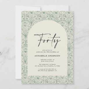Modern bohemian moroccan green elegant birthday invitation