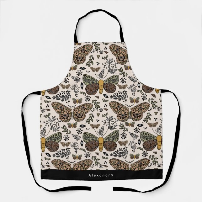 Modern Bohemian Moth Wildflowers Abstract Pattern Apron (Front)