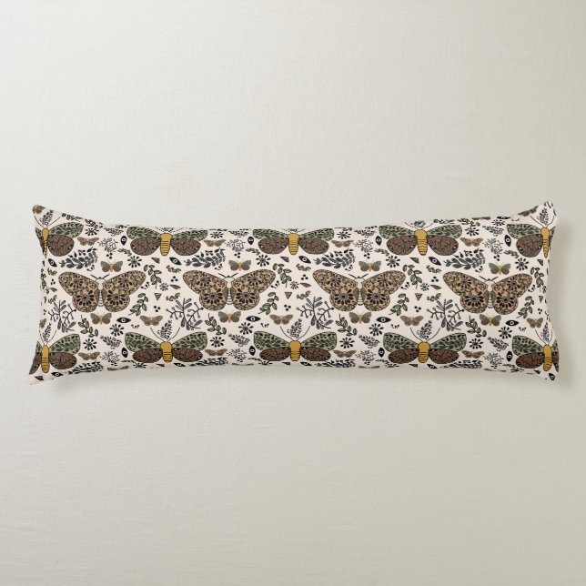 Modern Bohemian Moth Wildflowers Abstract Pattern Body Cushion (Front)