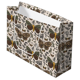 Modern Bohemian Moth Wildflowers Abstract Pattern Large Gift Bag