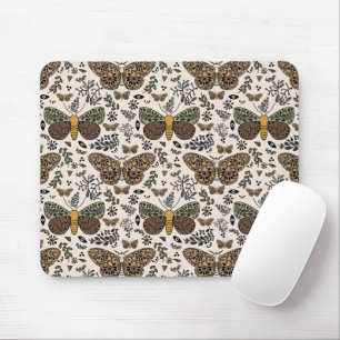 Modern Bohemian Moth Wildflowers Abstract Pattern Mouse Mat