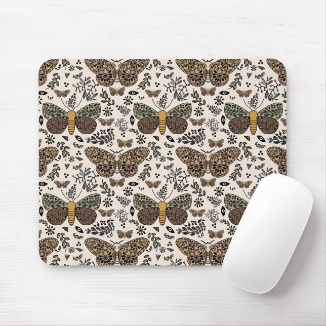Modern Bohemian Moth Wildflowers Abstract Pattern Mouse Mat (With Mouse)