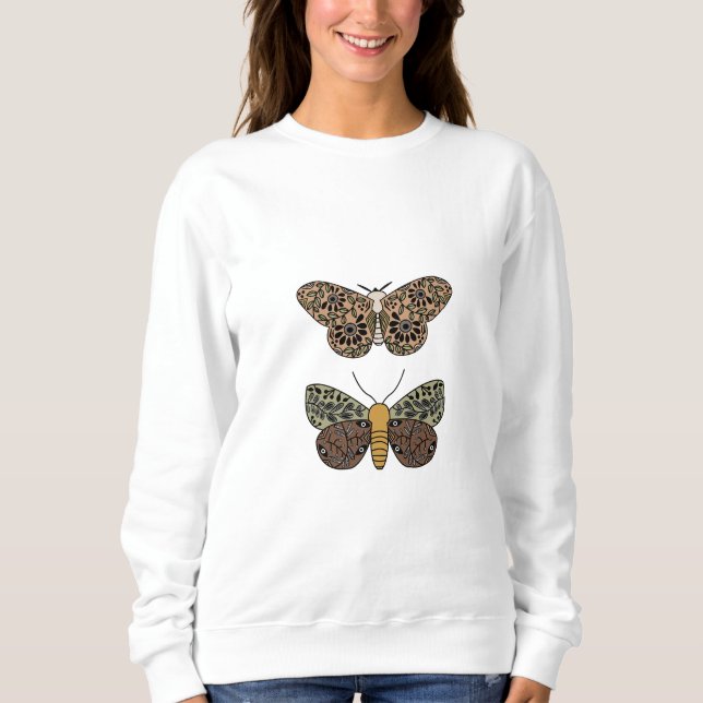 Modern Bohemian Moth Wildflowers Abstract Pattern Sweatshirt (Front)