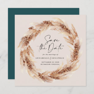 Modern bohemian natural pampas grass wedding invit invitation