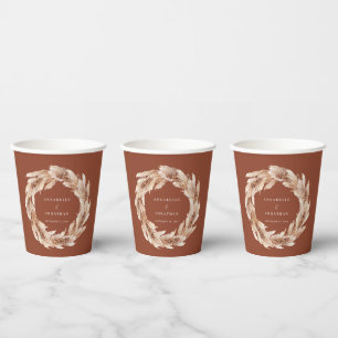 Modern bohemian natural pampas grass wedding party paper cups