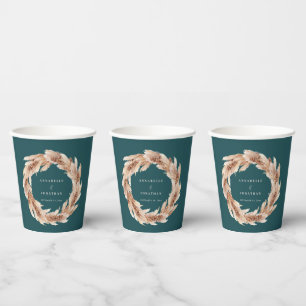 Modern bohemian natural pampas grass wedding party paper cups