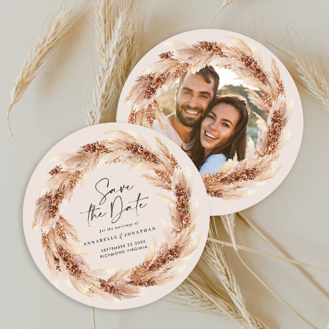 Modern bohemian natural pampas grass wedding photo invitation (Creator Uploaded)