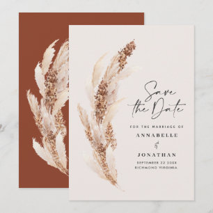 Modern bohemian natural pampas grass wedding save  the date