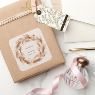 Modern bohemian natural pampas grass wedding square sticker
