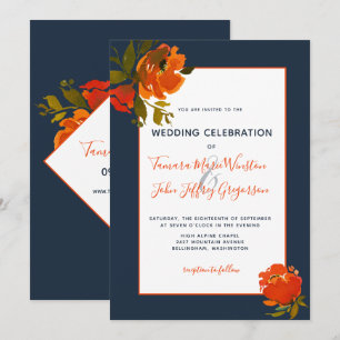 Modern Bohemian Orange Navy Floral Wedding/Event Invitation