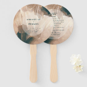 Modern bohemian, painterly terracotta teal wedding hand fan