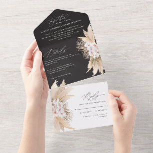 Modern bohemian pampas grass botanical wedding all all in one invitation