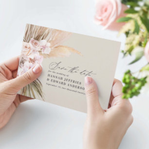 Modern bohemian pampas grass orchid wedding announcement postcard