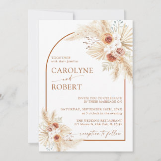 Modern Bohemian Pampas Grass Terracotta Wedding Invitation