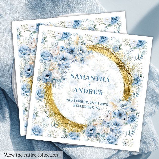 Modern Bohemian Pastel Blue Gold Glitter Wedding   Napkin (Modern Bohemian Pastel Blue Gold Glitter Wedding Paper Dinner Napkins)