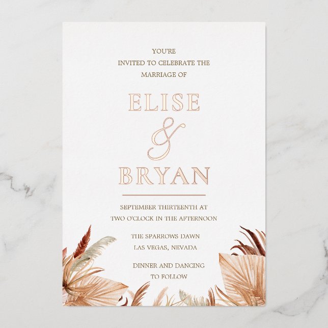 Modern Bohemian Rose Gold Foil Boho Wedding (Front)