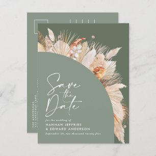 Modern Bohemian Sage Green Pampas Grass Photo Anno Announcement Postcard