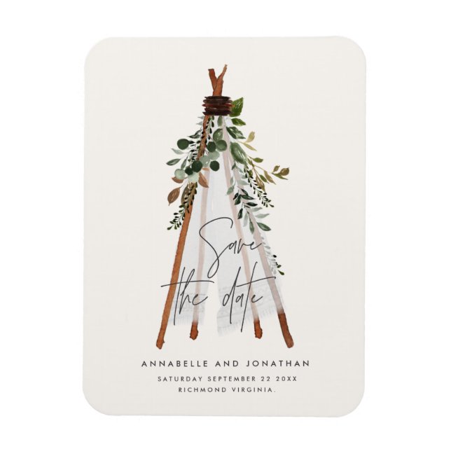 Modern bohemian teepee botanical rustic backyard magnet (Vertical)