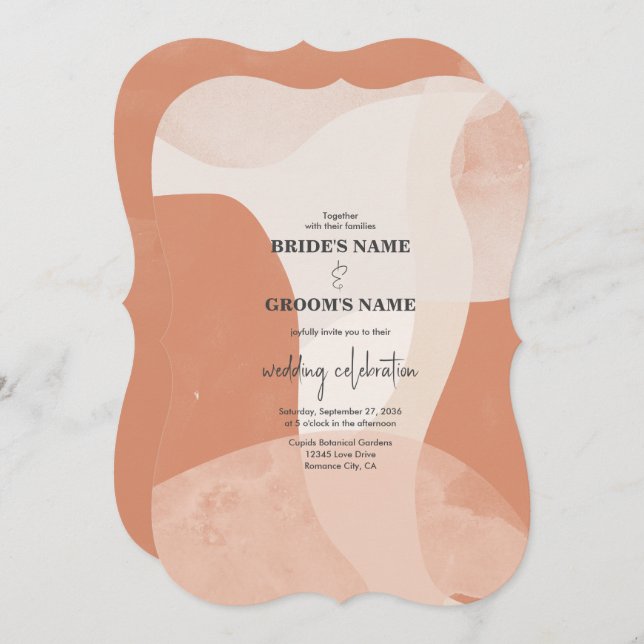 Modern Bohemian Terracotta Abstract Wedding Invitation (Front/Back)