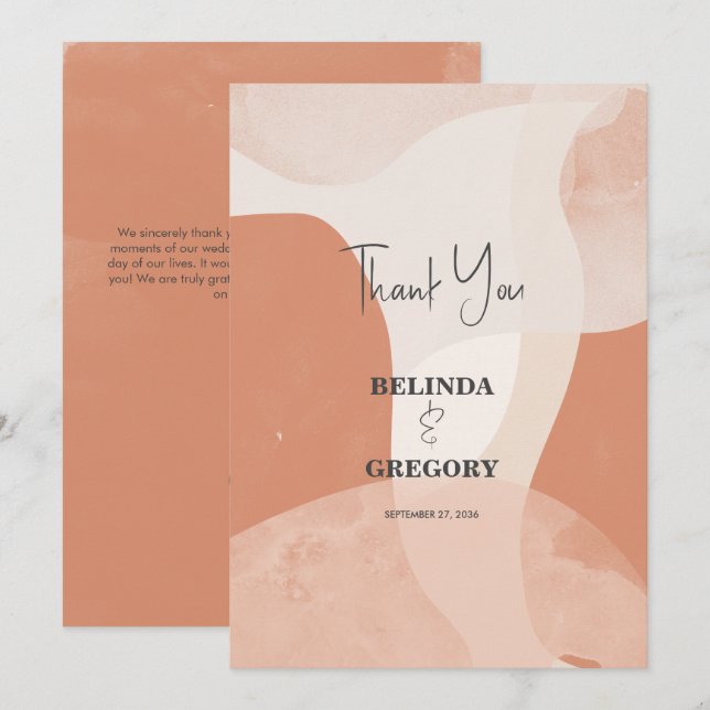 Modern Bohemian Terracotta Abstract Wedding   Thank You Card (Front/Back)