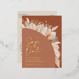 Modern bohemian terracotta pampas grass foil holiday postcard