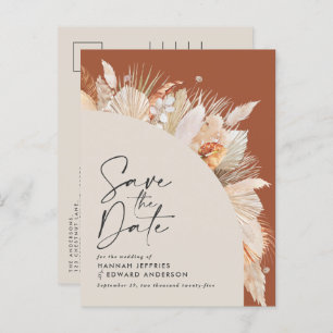 Modern bohemian terracotta pampas grass photo anno announcement postcard