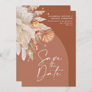 Modern bohemian terracotta pampas grass stylish sa save the date