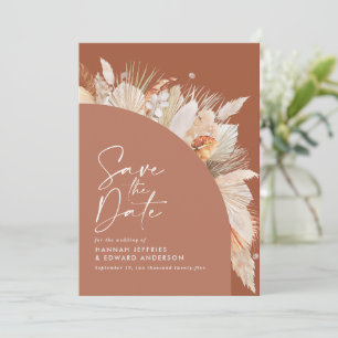 Modern bohemian terracotta pampas grass stylish sa save the date