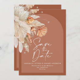 Modern bohemian terracotta pampas grass stylish  save the date