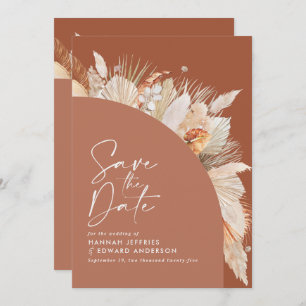 Modern bohemian terracotta pampas grass stylish save the date