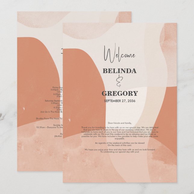 Modern Bohemian Terracotta Wedding Itinerary Programme (Front/Back)